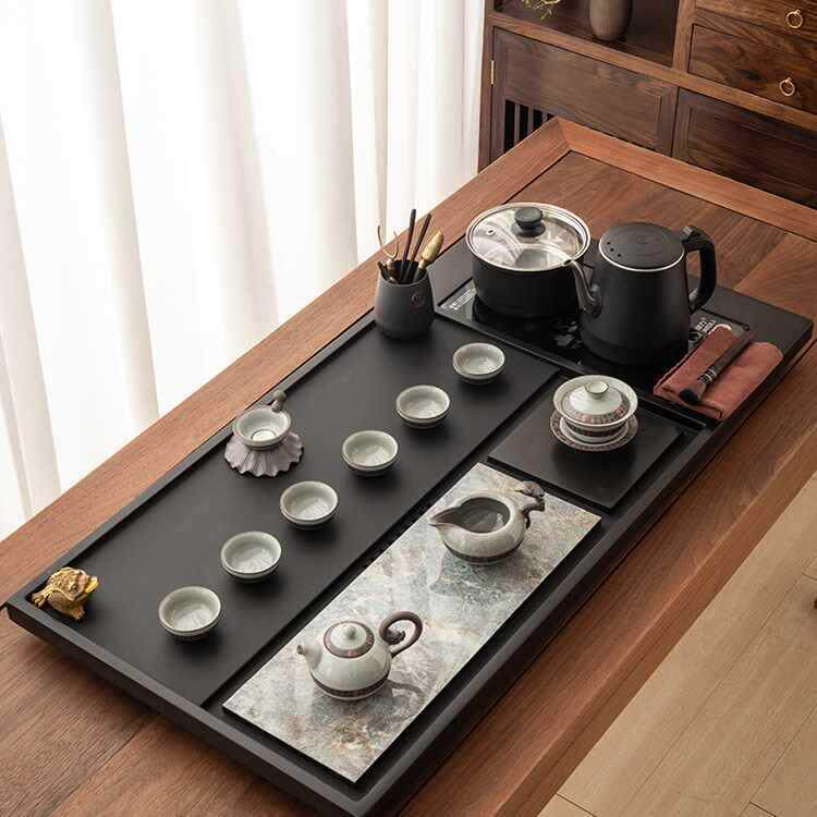 天然全金石茶盘用简约轻奢KFI自动烧水茶台乌岩板茶具家套装茶海