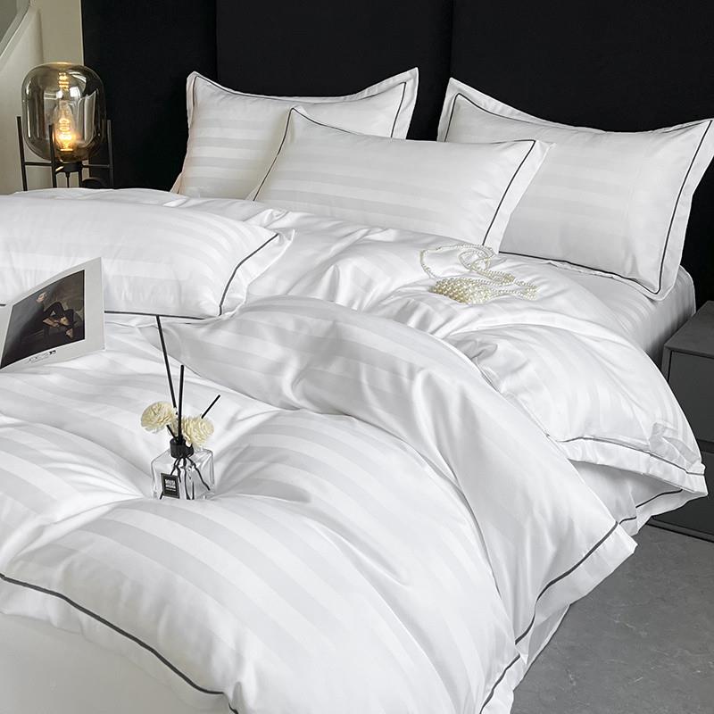 E4C宾馆三四件笠套酒床上用布品条纹公店寓床无品牌/单床可现做全