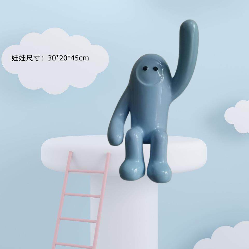 桌面吊脚卡通HI,你好娃雕塑摆件创美陈家居软装饰品意品树脂娃工