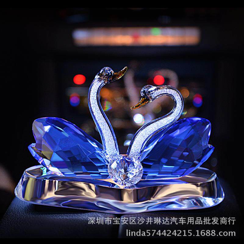 汽车鹅摆件创意水12110g晶天鹅车摆件情双天水晶摆侣件车汽载装饰