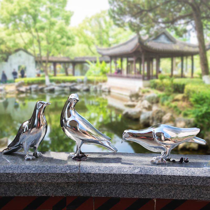 仿不锈钢鸽子户外花园林庭院装饰品抽象仿铜小鸟仿真动物草坪摆件