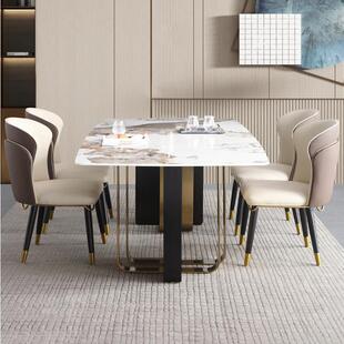 式 亮岩板餐桌椅组意合长方形光轻奢高档现代简约用餐厅家亮DNU光
