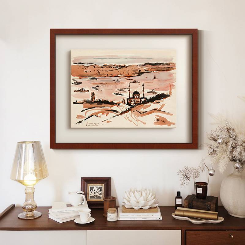 《水彩景韵》水彩风景法式复古客厅装饰画中古风立体装裱玄关挂画图片