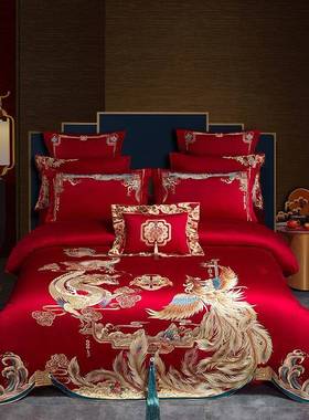 婚庆长棉DW-91005绒四件套婚中端式龙凤刺绣高床上用品纯棉喜被套