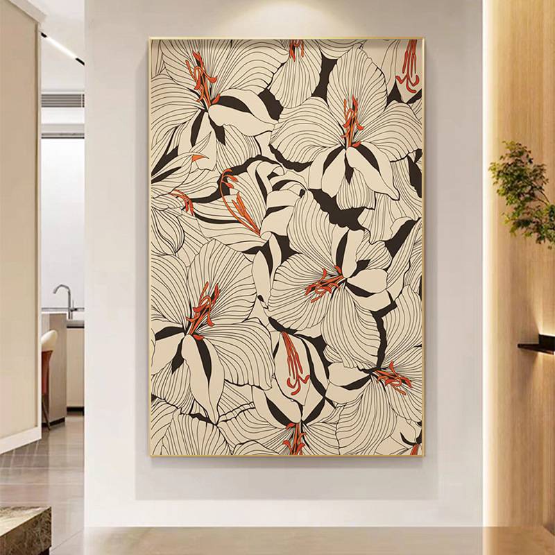 现代轻奢中古风客厅装饰画抽象复古花卉餐厅壁画玄关走廊过道挂画图片