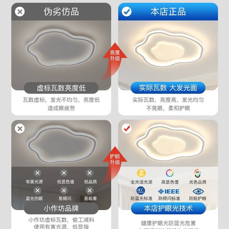全光谱护眼创意卧室吸顶灯奶油风云朵主卧灯现代简约书房儿童房灯