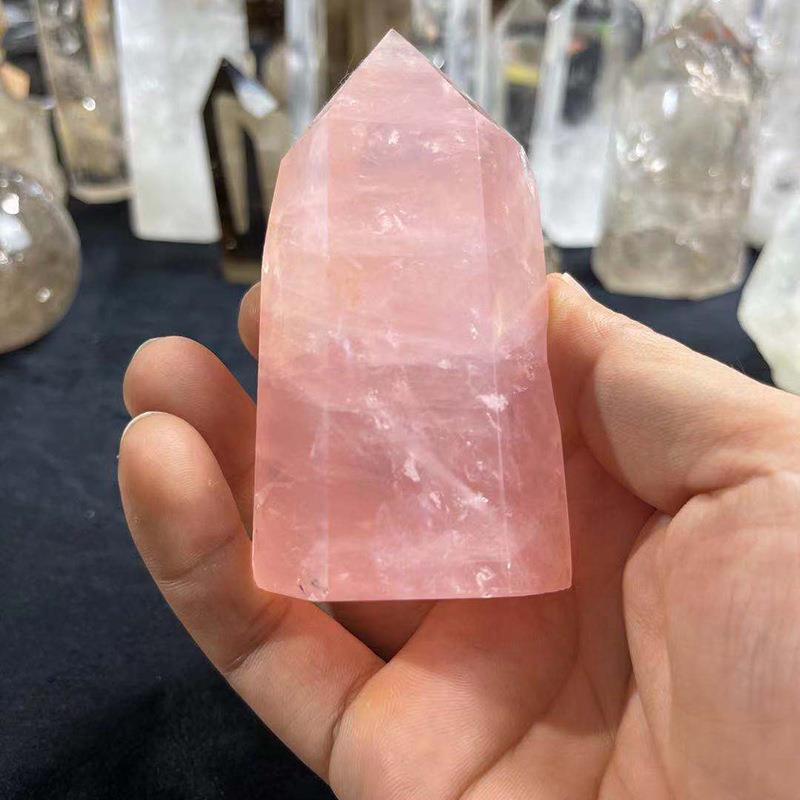 光天马PLJ达加斯加原石切割六棱水晶然柱打磨抛单尖粉水晶柱摆件