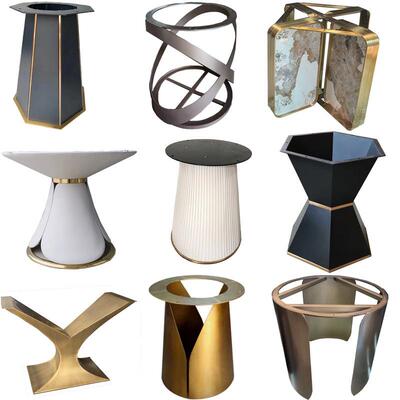 轻餐奢简餐厅不锈钢台脚极岩餐板大YX-00002理石餐桌脚铁艺大圆桌