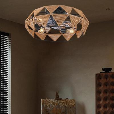 美式遥控吸顶风扇灯工业风麻504扇绳风灯厅卧餐室吊吊扇出口