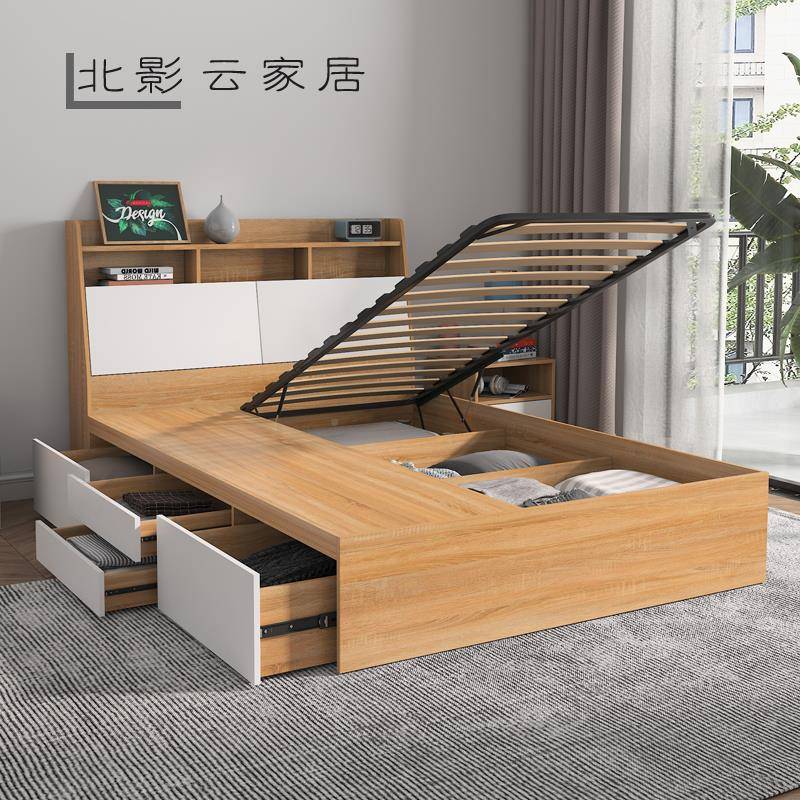 7定F755S5HT卧室K抽屉床1.2米1.5米储物床高箱床制榻榻米床实木生