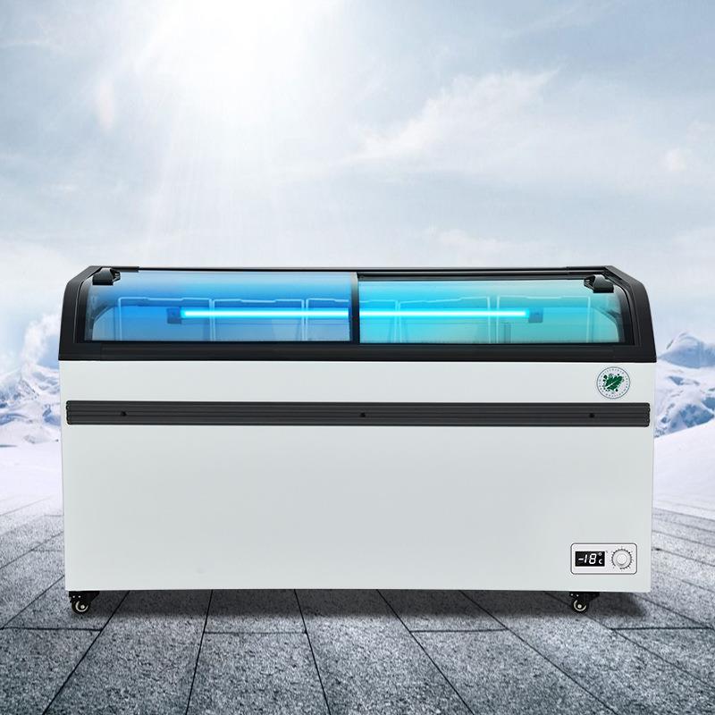 卧式冷组藏商用大容量弧形透玻璃雪明糕柜GNE超市合冻冷展示柜岛