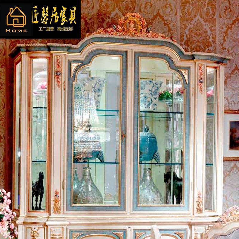 欧式桦木雕花绘酒柜客厅多柜别墅储物柜展示柜彩WYN餐边柜门家具