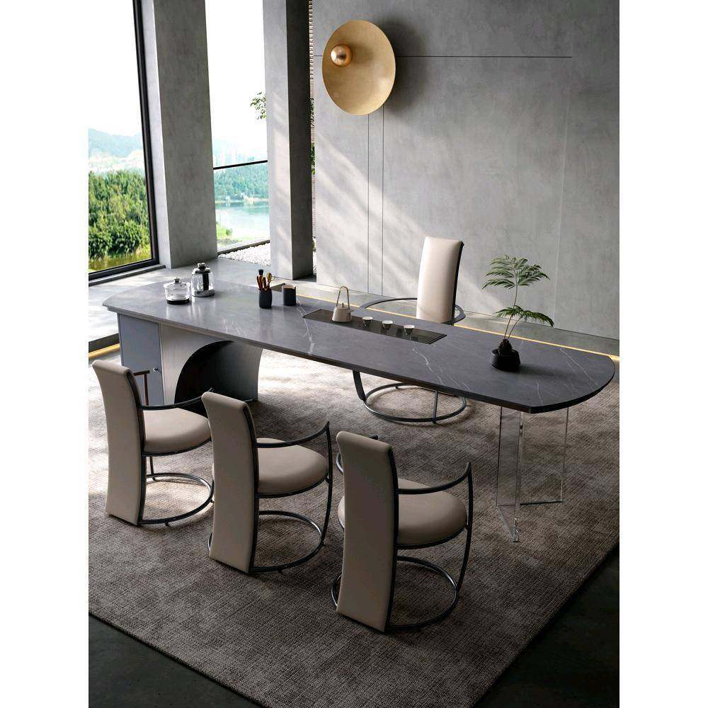 轻奢岩板茶台式高端客台厅阳泡茶桌意轻奢极待简别墅接茶GUX桌茶