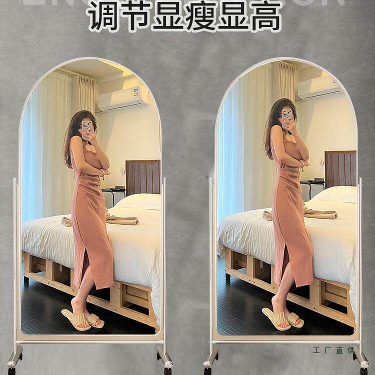 不钢全身镜穿衣镜落地镜家KMJ服用装店美镜锈子可移动试衣镜显瘦