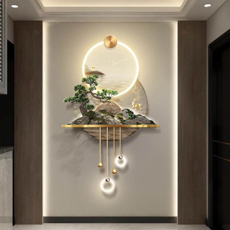 尽玄关发装饰画轻水奢立体浮雕过道走廊DRI头led壁灯画新中式山光