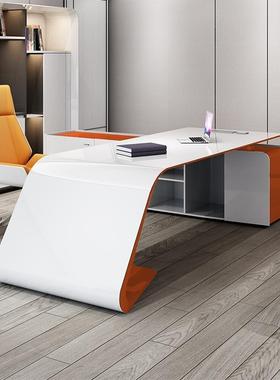 设计创意烤技漆现代简约白橙经理师管办公桌科感主总裁桌91114老