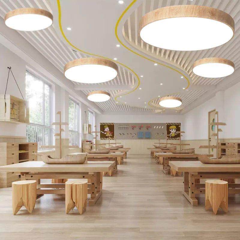 档LED原木办具公吊灯景区客栈服装WGR店餐馆圆环灯圆高形纹木吸顶