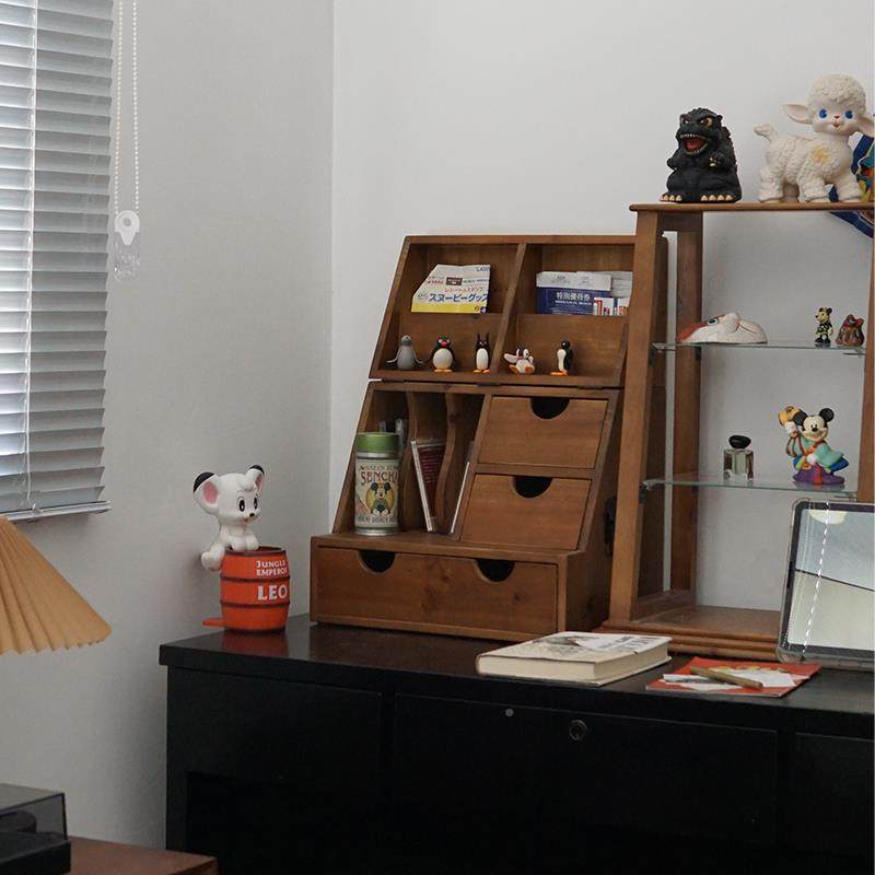 4闻森家居复古桌面置展示柜整理收层纳盒实木多抽F7675HT6屉式中I