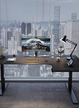 转角电动升18325降工桌L型拐角皮面作台书用家电脑桌桌办公学习桌