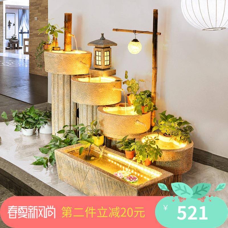造景竹子景观流水摆件喷泉石磨鱼池阳台花园餐厅庭院循环水装饰品