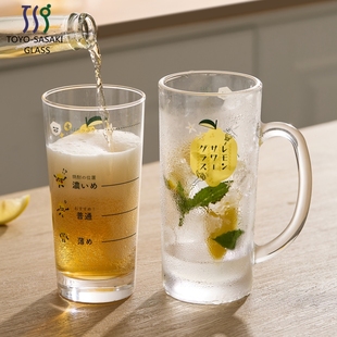 日本进口东洋佐佐木多用途玻璃杯扎啤杯带把果汁杯啤酒杯耐热杯子
