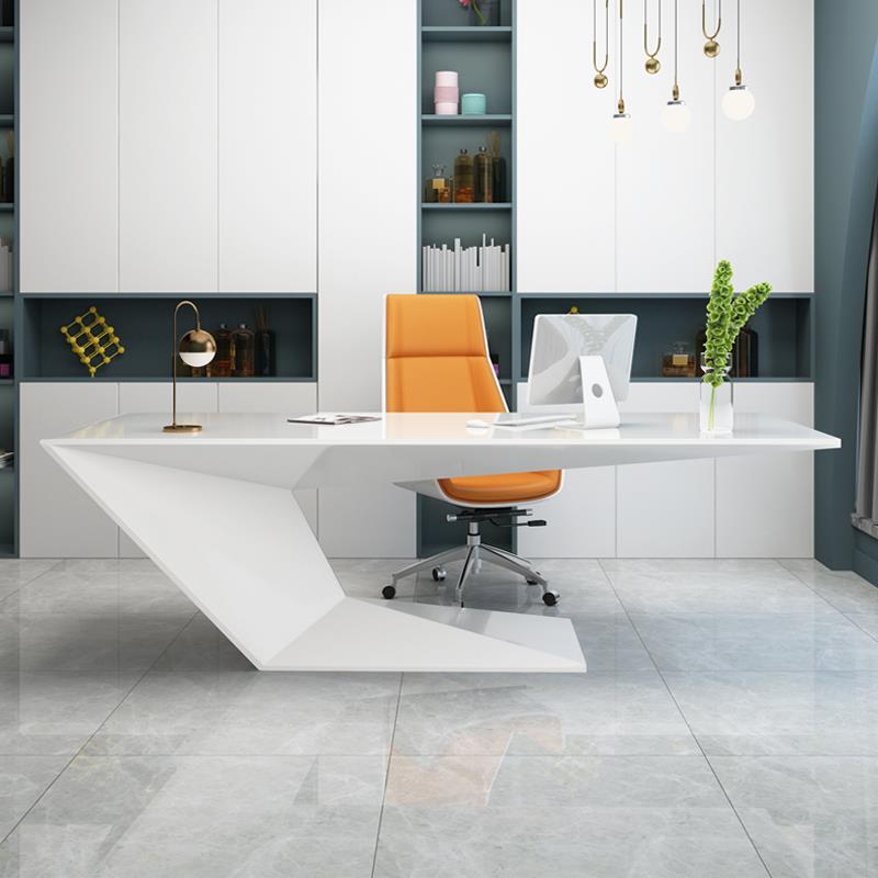 需定制华驰老板办公桌简约现代白色烤漆时尚大班台经理办公桌创意