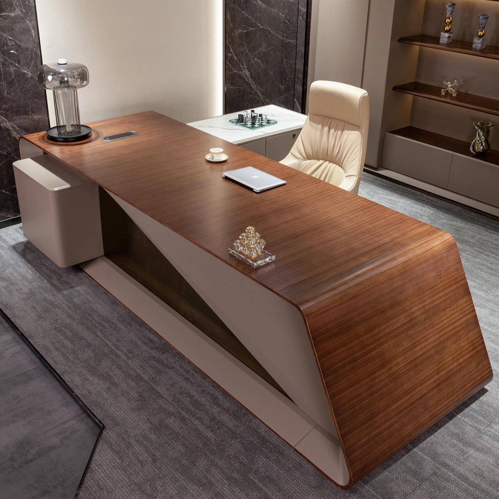 需定制高端新中式黑胡桃白蜡木老板桌大班台酒店民宿办公室主管桌