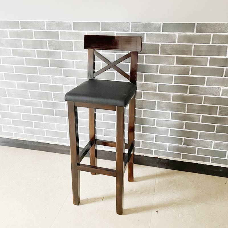 需定制实木简约吧台椅高脚凳吧凳复古家用吧椅靠背酒吧椅前台椅高