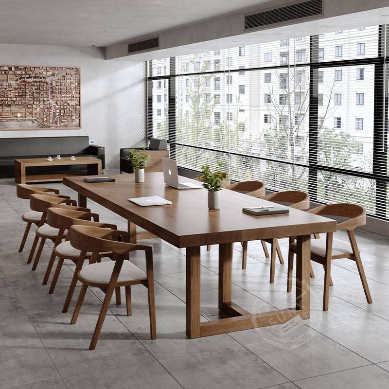 需定制全实木会议桌长桌子工作台长方形办公桌简约现代大板长条桌