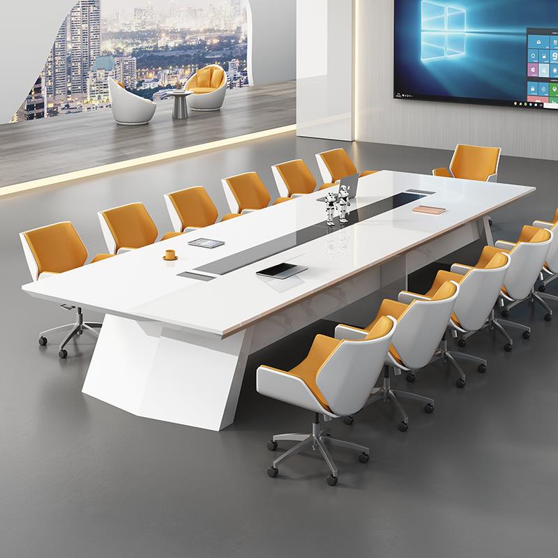 需定制简约现代大型会议桌长桌办公室会客桌白色烤漆洽谈桌椅组合