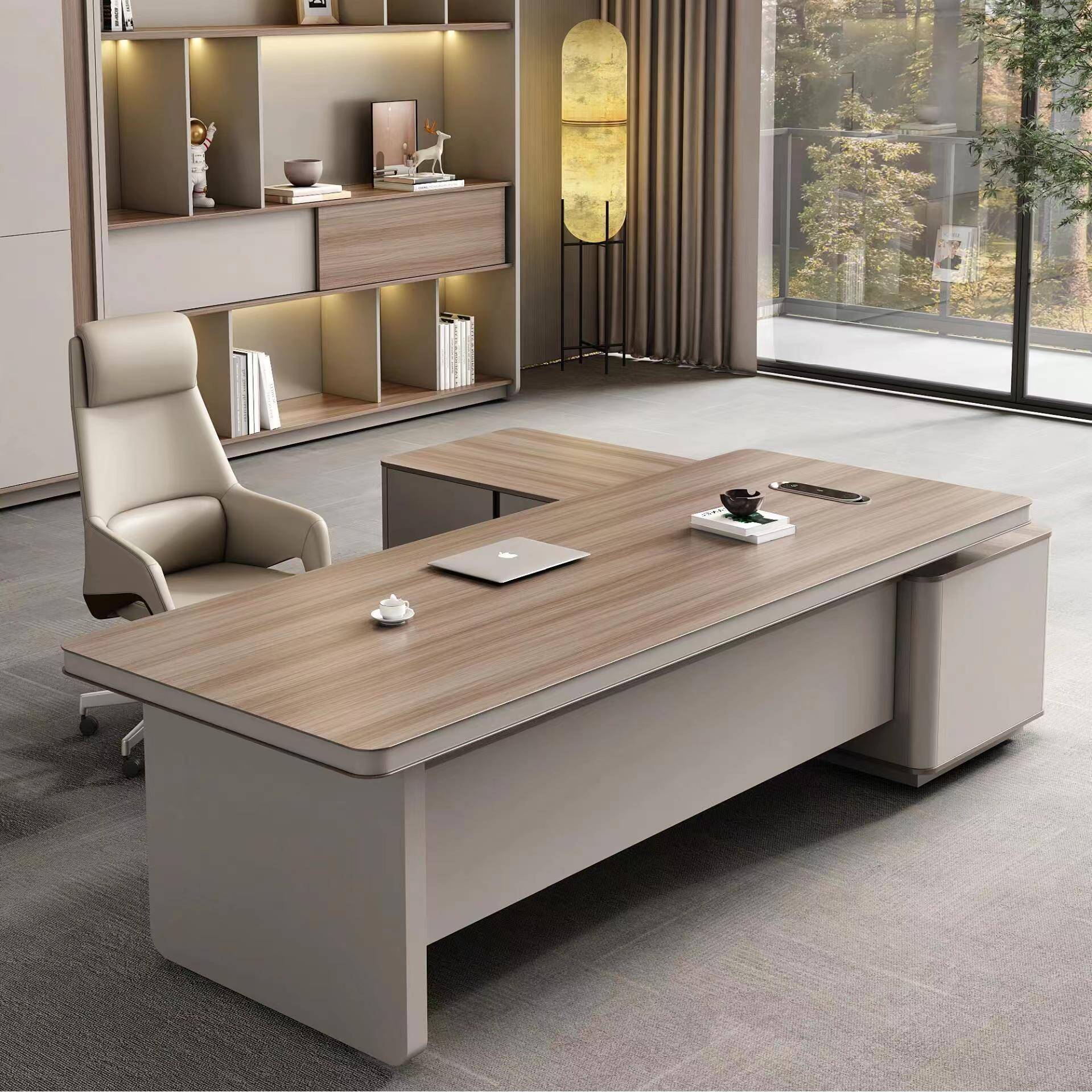 需定制2024新款现代白蜡木大班台简约时尚老板办公桌北美黑胡桃木