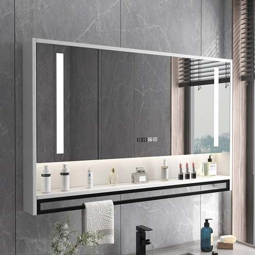 需定制智能浴室镜柜挂墙式带背光灯防雾卫生间镜子置物架单独收纳