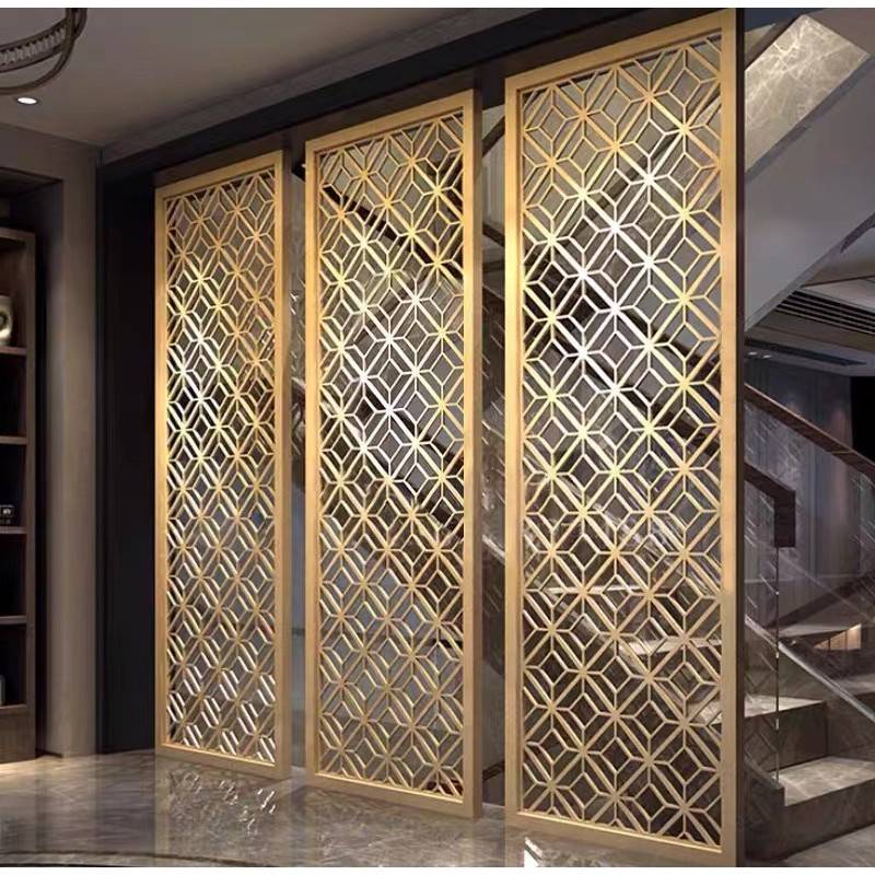 定制不锈钢浮雕屏风 镂空格栅客厅简约玄关酒店不锈钢屏风花格