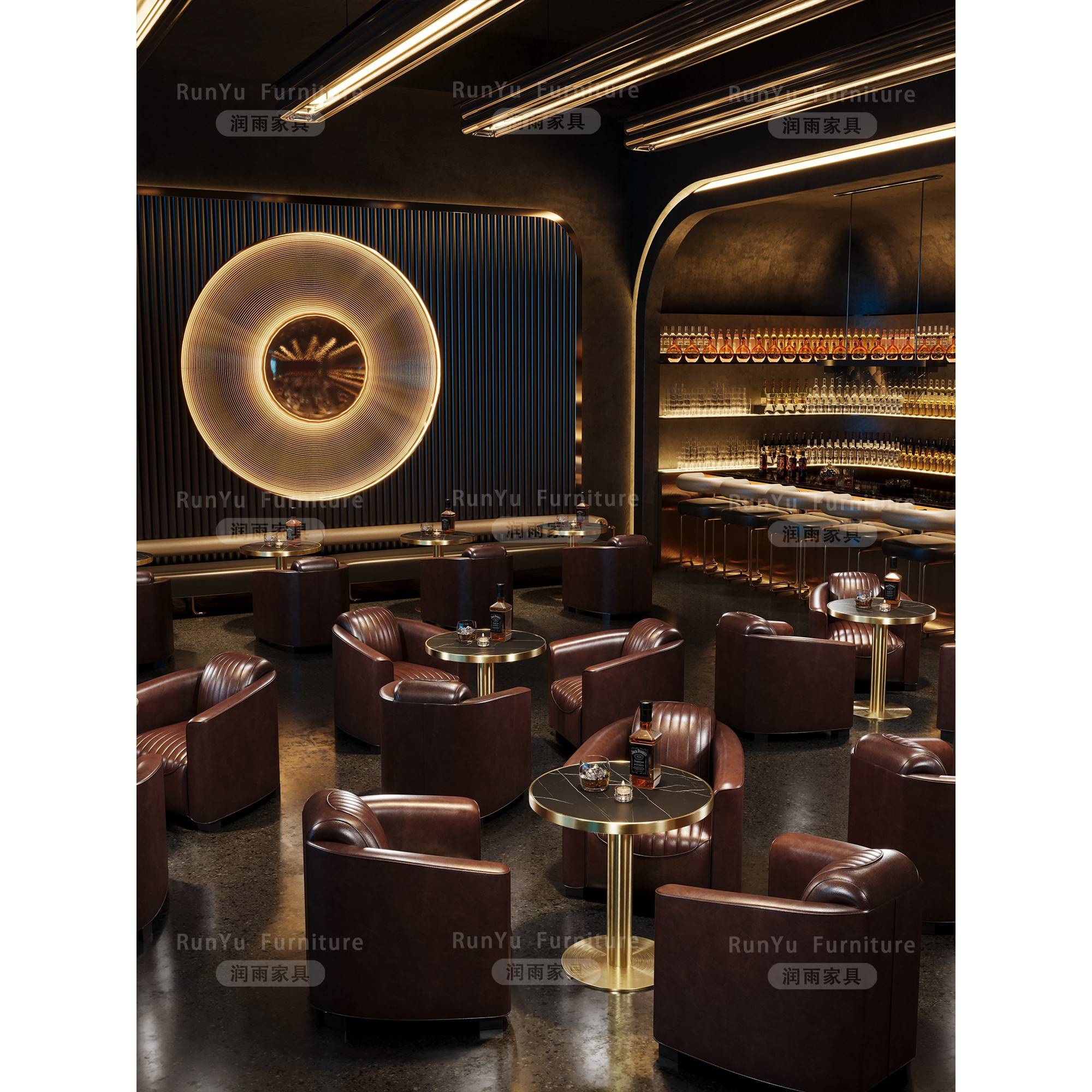 需定制美式威士忌酒吧沙发商用覆古西餐咖啡厅桌椅组合雪茄吧清吧