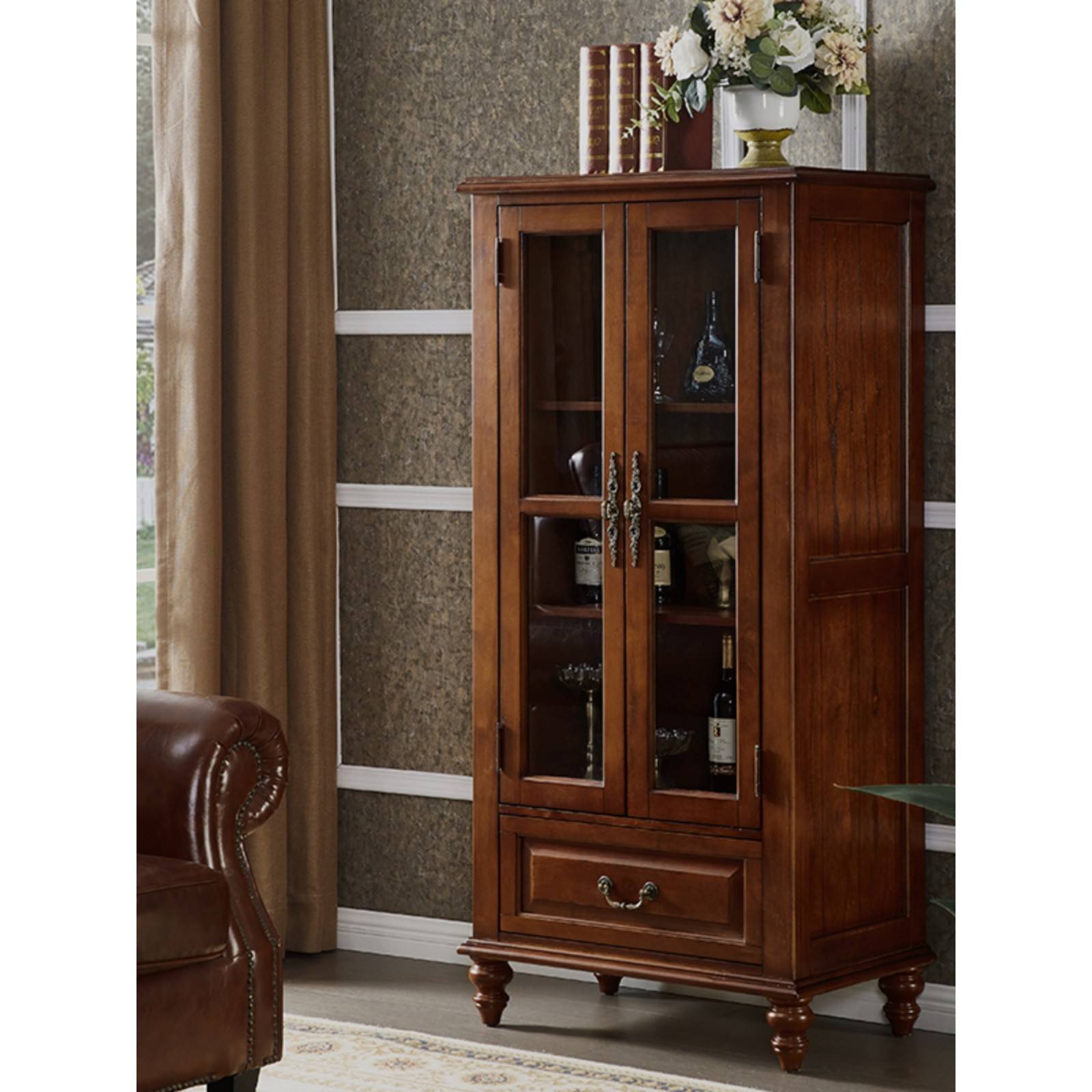 需定制美式实木酒柜靠墙电视机边柜客厅小书柜家用双门储物柜厨房