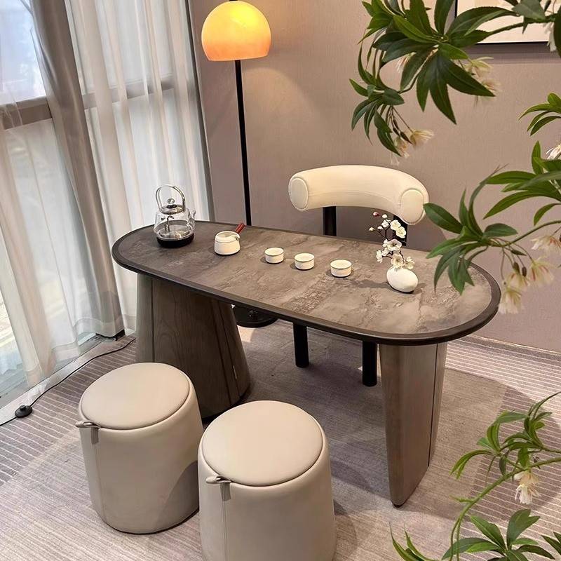 需定制新中式茶桌2025新款高端阳台小型家用实木小茶台岩板胡桃木