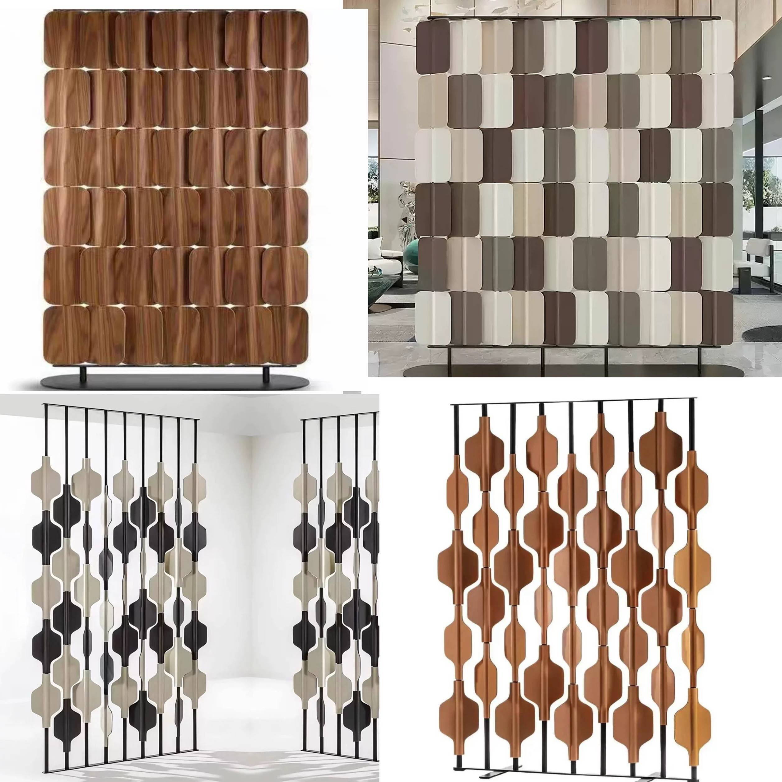 定制不锈钢马鞍皮革屏风高奢装饰大堂客厅会所酒店旋转皮艺隔断