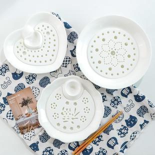 深菜盘蒸鱼盘碟子水饺盘子 双层沥水骨瓷盘圆形家用大号饺子盘中式