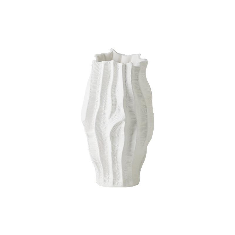 现代简约珍珠色陶瓷珊瑚纹理几何插花器花瓶工艺品摆件样板房饰品