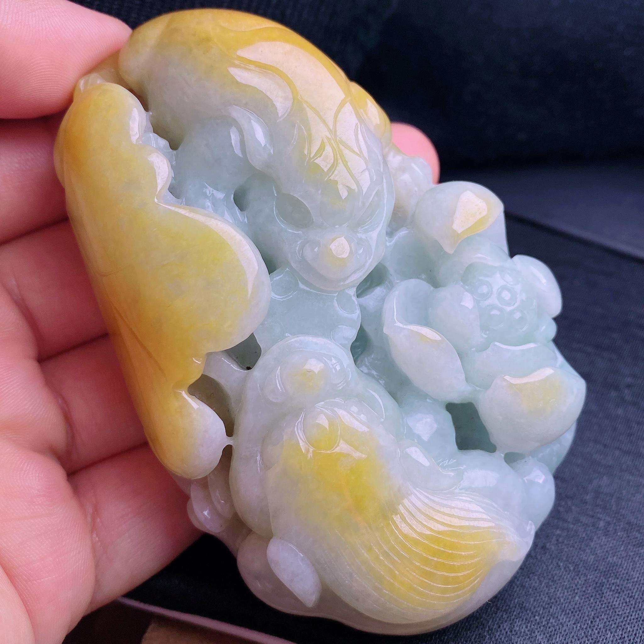 缅甸天然翡翠a货冰黄翡金蟾手玩件小摆件swj卡86.1-59.3-26.5mm