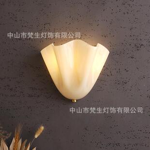 梵生 美式复古玻璃壁灯 法式贝壳中古艺术客厅床头酒店民宿过道灯