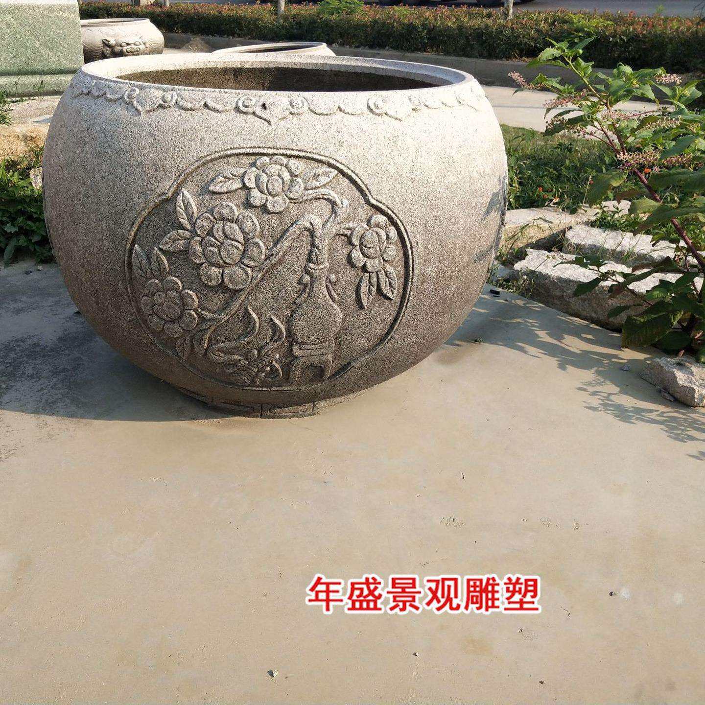 精品树缸福建石雕工艺仿古雕花石头鱼缸园林水景雕塑老物件