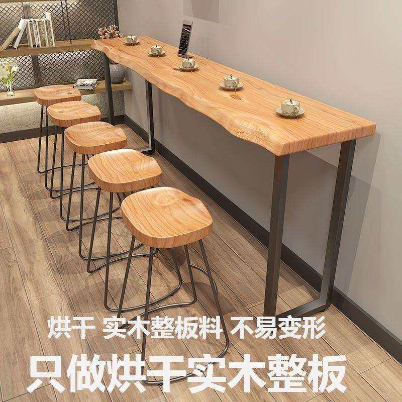 实木吧台桌家用阳台墙窄桌子长条桌奶茶店酒吧高脚桌椅组合商绢花