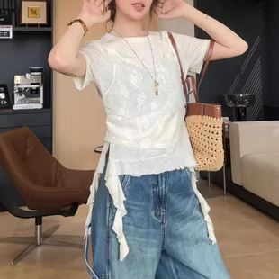 羊城故事 天丝亚麻桑蚕丝清爽舒适拼接假两件短袖T恤