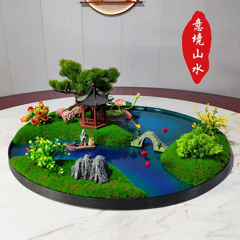 酒店圆桌转盘中间摆花餐r桌仿真苔藓装饰品假花景观造景餐桌花摆