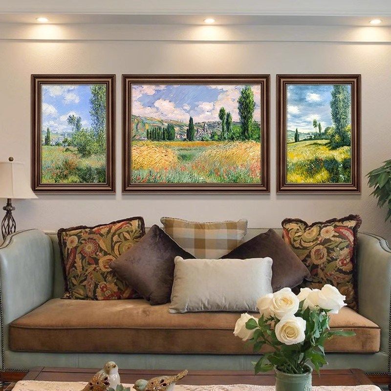 莫奈油画艺术客厅装饰画沙发背景墙挂画三联画轻奢高级感复古壁画,家居饰品,现代装饰画,淘宝优惠券,粉丝福利购,淘宝优惠卷