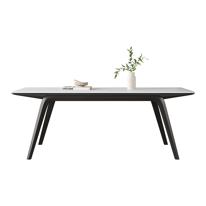 法式复古实木餐桌黑色长方形现代B简约风家用意式高端纯白岩板餐