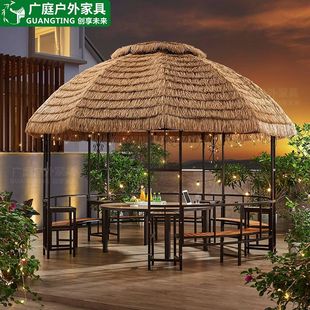 户外凉亭网红休闲庭院别墅花园农家乐遮阳帐篷仿真茅草亭子毛草棚