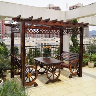 室外木屋凉亭庭院户外防腐木葡萄架爬藤架桌椅简易实木长廊架亭子