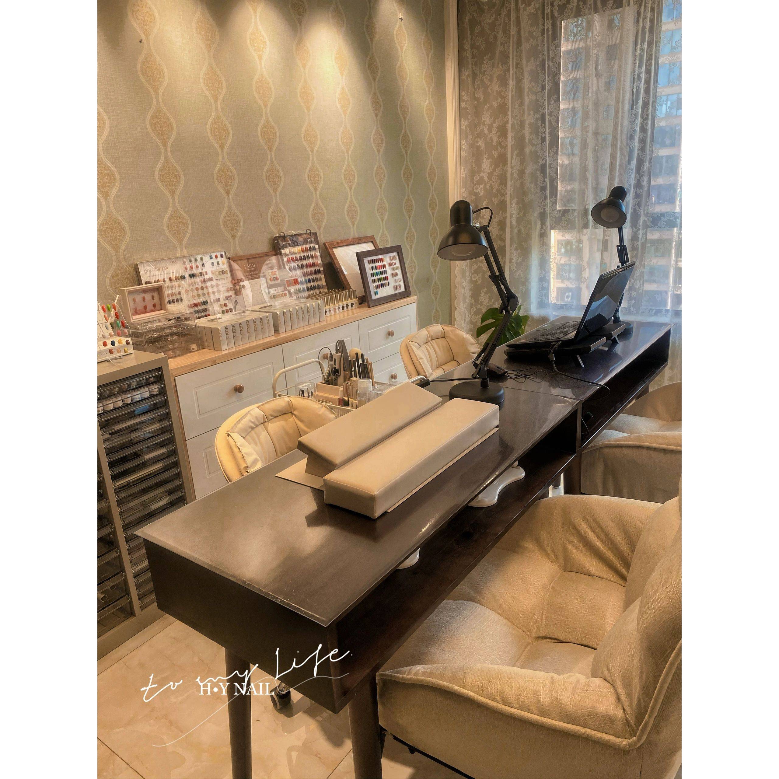 需定制覆古美甲桌椅套装纯实木美甲台美甲店专用桌椅带吸尘器美式